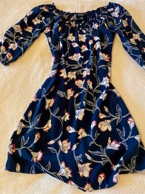 Lucky Brand Navy Floral Long Sleeve Dress